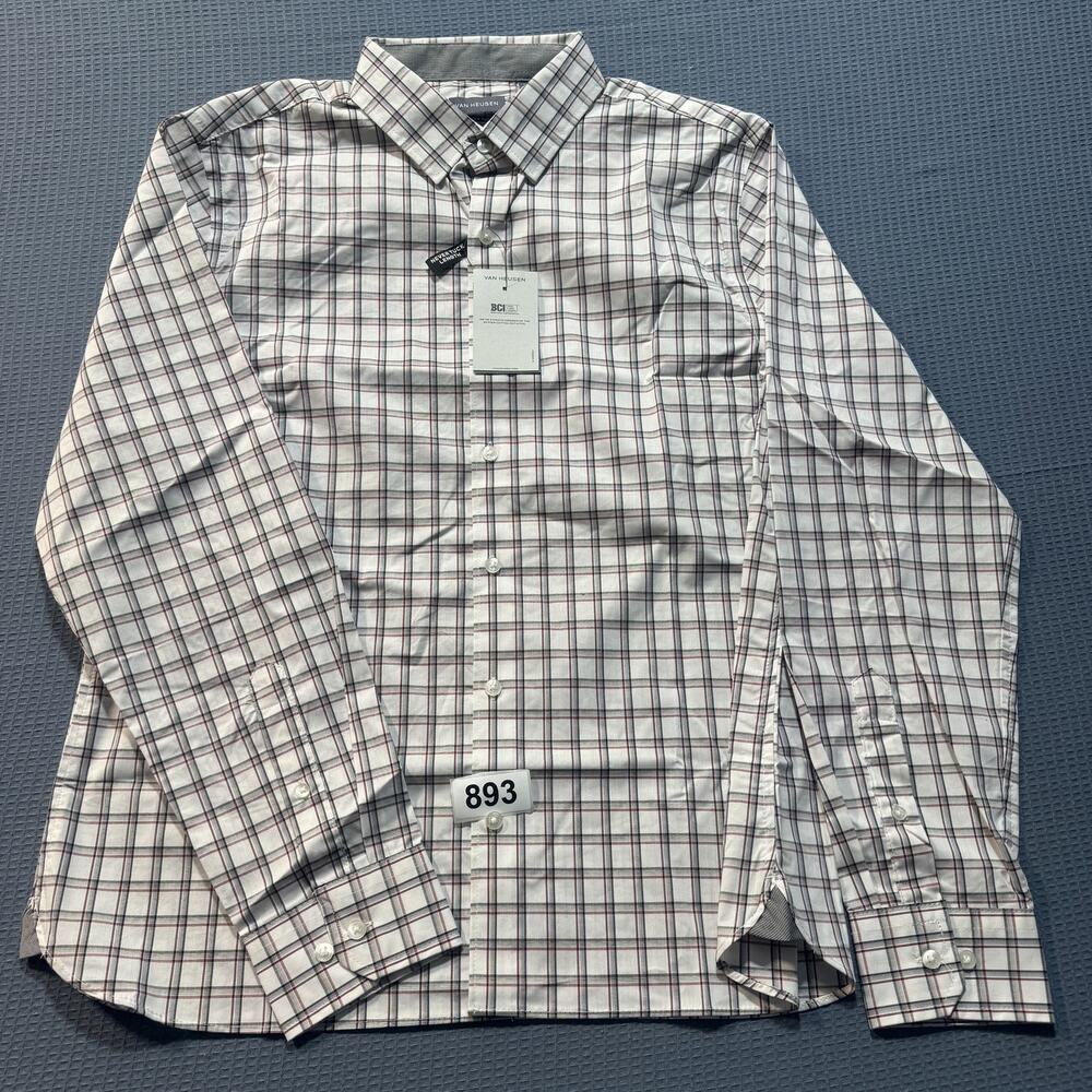 Van Heusen Men's Regular Fit Button Down Collar Dress Shirt Sz‎ L Brand New
